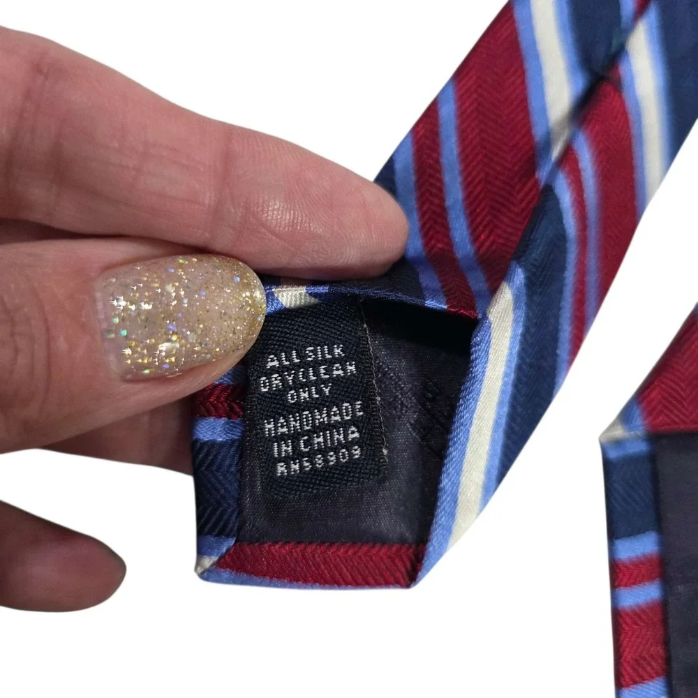Roundtree & Yorke‎ Striped Silk Handmade Necktie Red Blue White Classic Formal